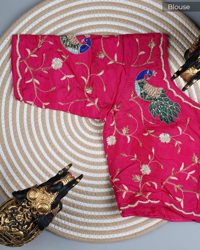 Tissue crepe saree with thread Embroidery work and scallop border - L Green