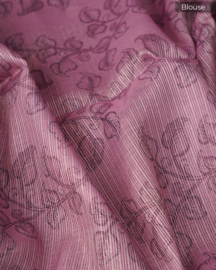 Tissue Kota Sarees with Gold Butties and Contrast Floral Print Border- Onion Pink