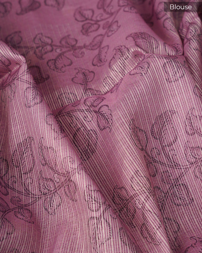 Tissue Kota Sarees with Gold Butties and Contrast Floral Print Border- Onion Pink