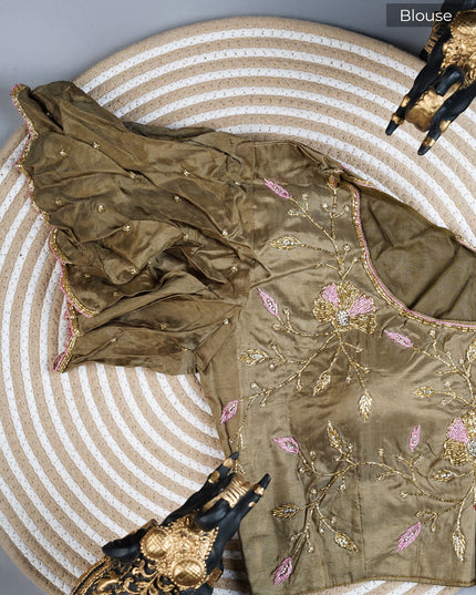 Soft Organza Silk with Zari Weaving Lines and Handwork Border - Baby Pink