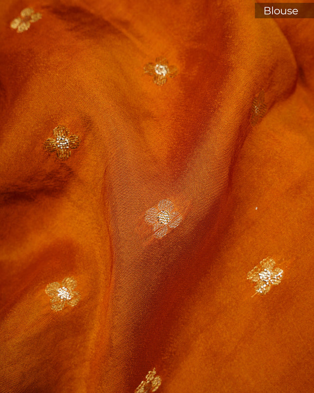 Korean Crepe Sarees with Gold Butties and Gold Border- Bottle Green