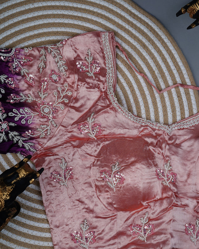 Tissue crepe saree with Embroidery butties and scallop border  - Baby Pink