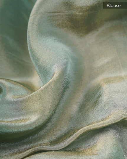 Tissue Banarasi Silk Saree With Meenakari Butties & Gold Zari Border - Sea Green