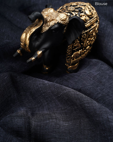 Lenin Cotton Saree with Gold and Silver Butties and Contrast Border- Grey