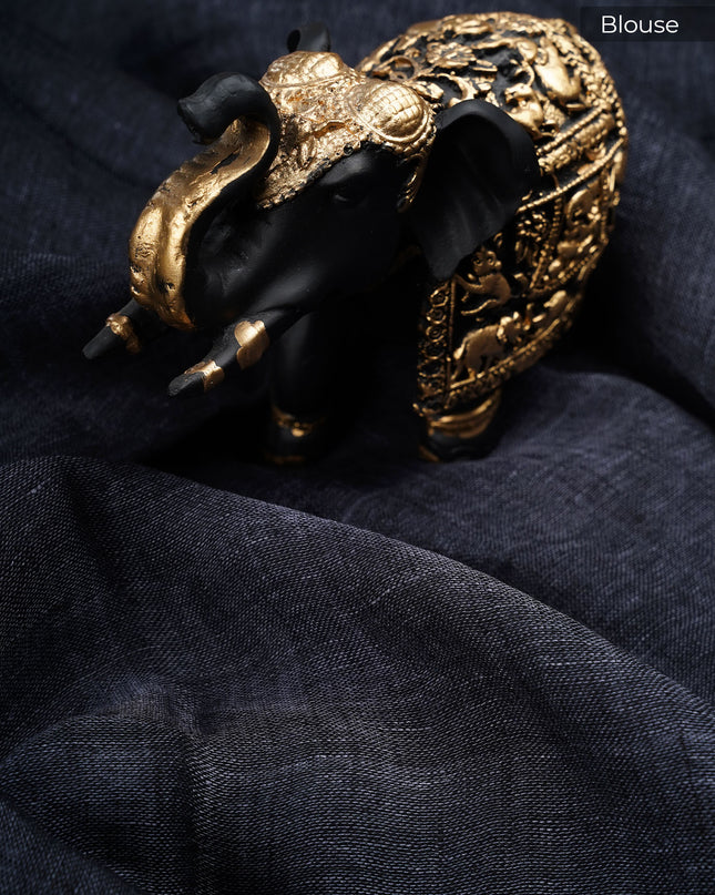 Lenin Cotton Saree with Gold and Silver Butties and Contrast Border- Grey