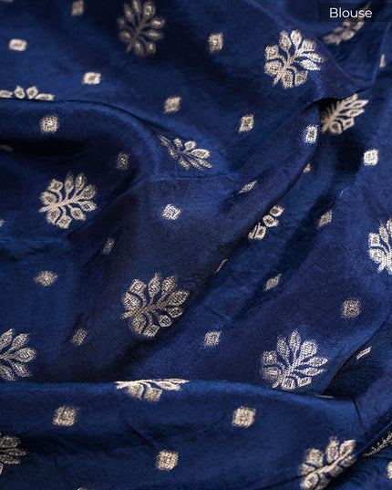 Banarasi Kaddi Georgette Saree With Gold & Silver Polka Dot With Scallop Border - Blue