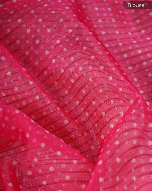 Kota Silk Saree with Floral Print and Contrast Border- Half White