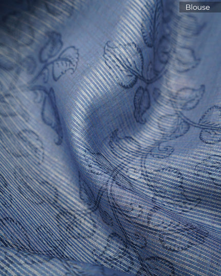 Tissue Kota Saree with Gold Butties and Contrast Floral Print Border- Grey