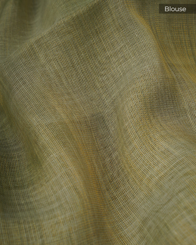 Tissue Linen Saree With Floral Print And Ari Work - Green