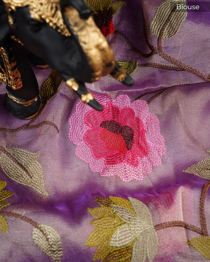 Soft tissue Organza saree with Thread work and scallop border - Lavender