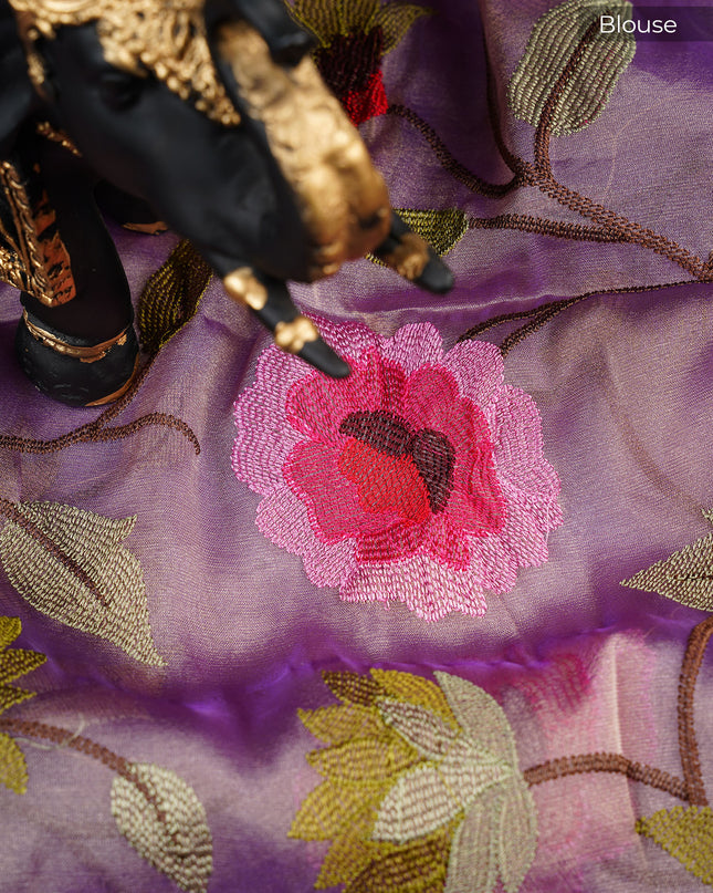 Soft tissue Organza saree with Thread work and scallop border - Lavender