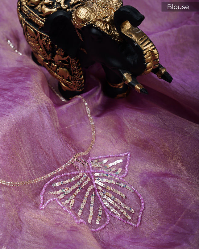 Tissue Organza saree with kardana and sequence work and scallop border. - Lavender