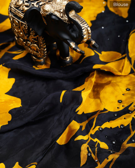 Russian crape saree with stone and sequence work and scallop border - Mustered