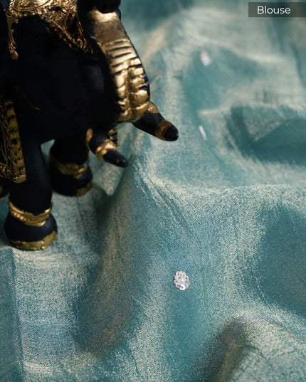 Soft tissue organza saree with sequence butties and scallop border - Muted Blue