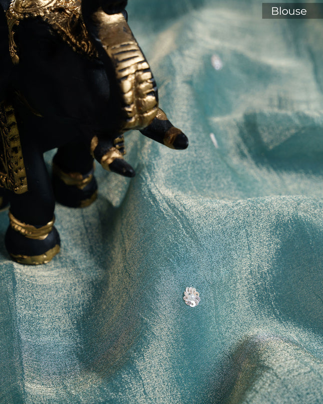 Soft tissue organza saree with sequence butties and scallop border - Muted Blue