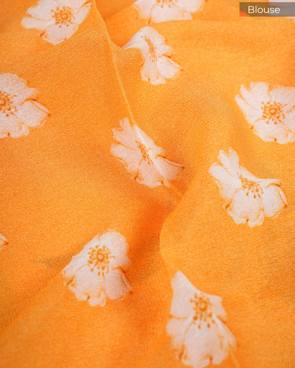 Binny Crepe Saree Floral Print With ikkat Border - Orange