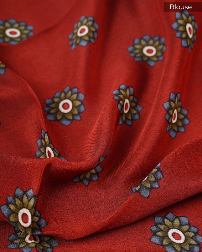 Binny Crepe Saree with kalamkari Print butties and contrast Border - Yellow