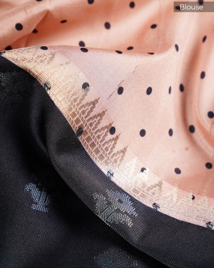 Semi Tusser Saree With Floral Print Complimenting Peach Border - Black