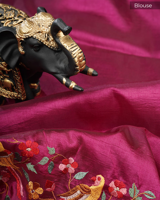 Dupion saree with  golden butties and thread work and border - Wine