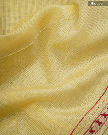 Kota saree with kantha work zari border - Yellow