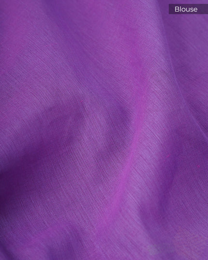 Handloom Cotton Thread Embroidery Butties And Gold Border - Violet