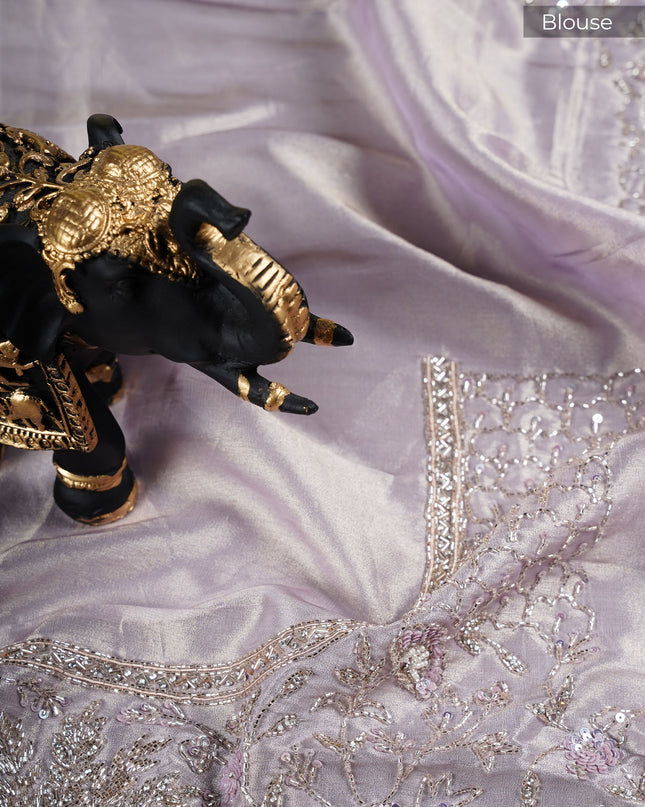 Tissue Organza saree with kardana stone work and scallop border - Lavender