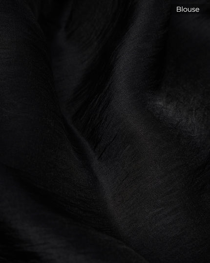 Tissue Organza Silk With Thread Embroidery Work & Lace Border - Black