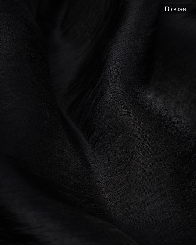 Tissue Organza Silk With Thread Embroidery Work & Lace Border - Black