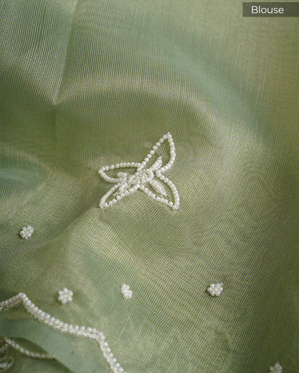 Organza Saree with Embroidery Butties and Border- Mint Green