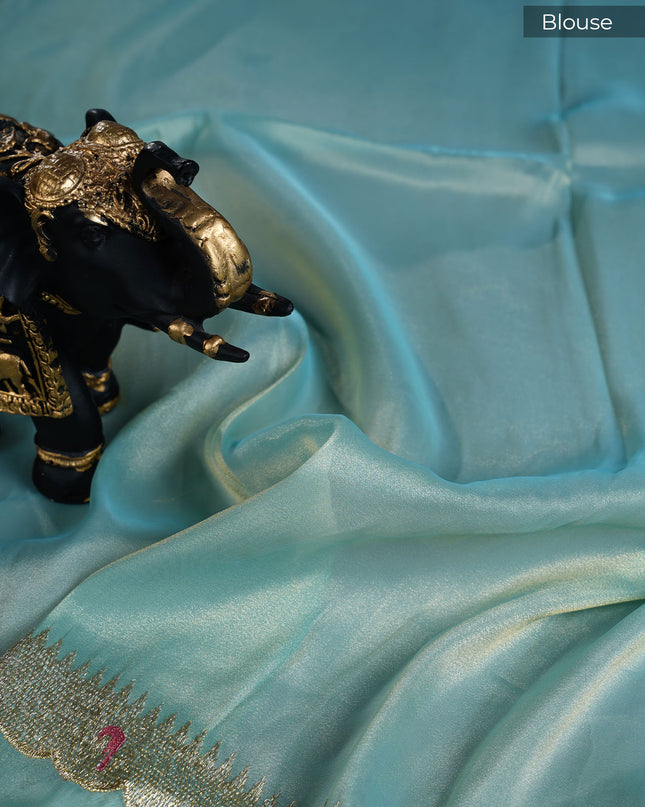 Soft tissue organza saree with thread Embroidered work and scallop muniya border - Sea Green