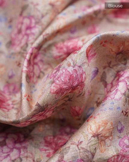 Semi Tusser with Floral Contrast Pallu and Weaving Checks