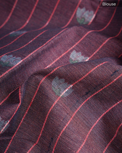 Lotus Cotton Saree With Floral Print And Contrast Border - Mahindhi