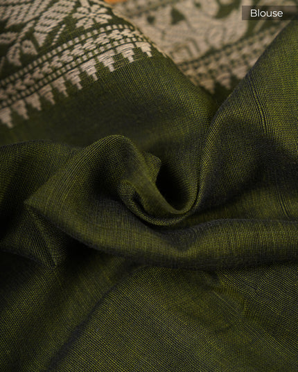 Cotton Antique Gold Zari Border - Green