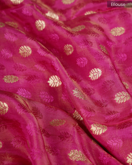 Korean Crepe Saree with Golden Butties and Border- Pink