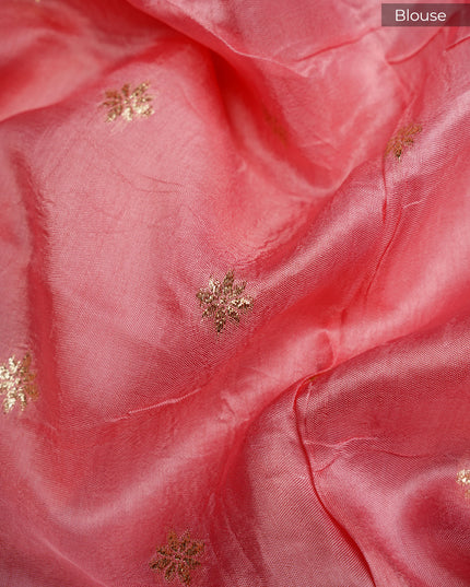 Russian Crepe Pull and Kardhana Butties Golden Stripes Banaras Border- Orange