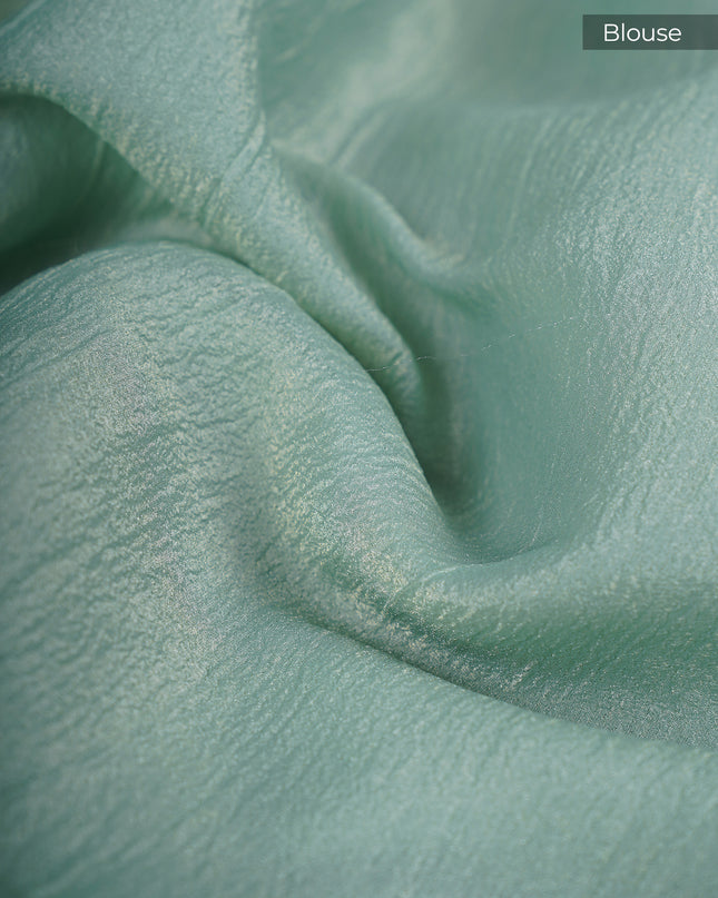 Crush Organza With Kantha Work & Lace Border - Green