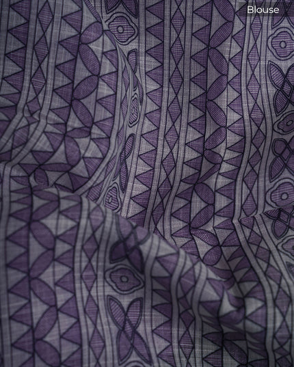 Lenin Silk Saree with Madhubani Print with Contrast Border- Violet