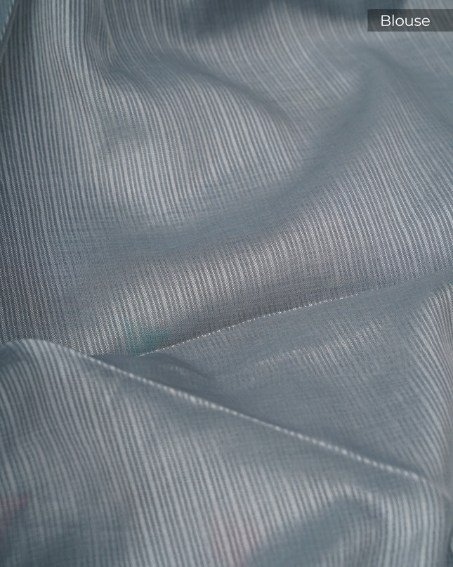 Silk Kota Saree With Thread Embroidery Butties And Border - Grey