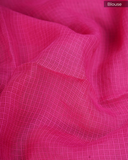 Kota Saree with Thread Work Butties Silver Zari Border- Pink