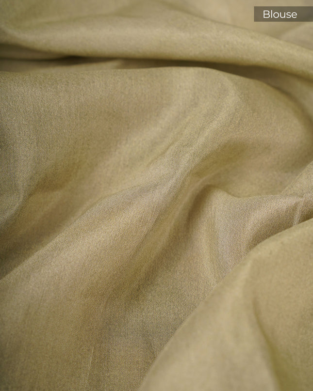 Russian Crape Shibori Print Kalamkari Pallu - Cream & Green