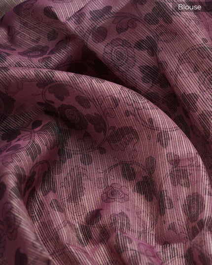 Tissue Kota Saree with Gold Butties and Contrast Floral Print Border- Onion Pink