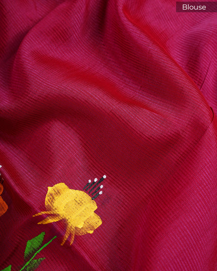 Mangalagiri Silk Saree With Hand Painting - Rani  Pink