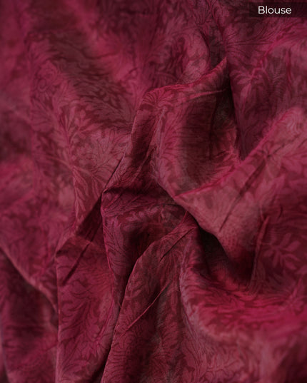 Managalagiri Silk Saree with Floral Print and Contrast Border- Snuff