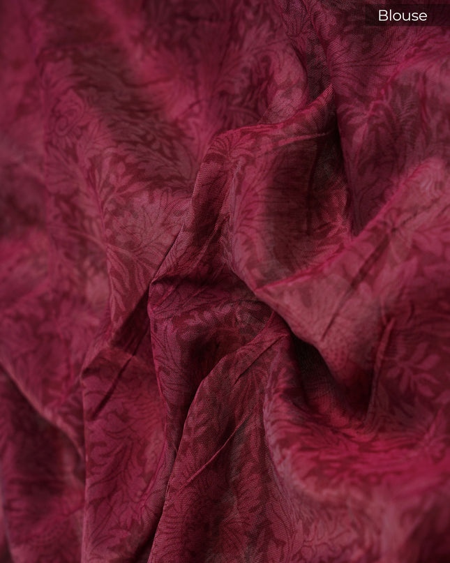 Managalagiri Silk Saree with Floral Print and Contrast Border- Snuff