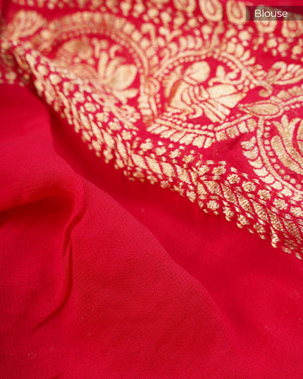 Kaddi Georgette With Banaras Border Kardhana Hand Work - Pink