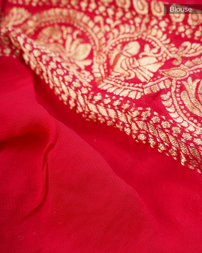 Kaddi Georgette With Banaras Border Kardhana Hand Work - Pink