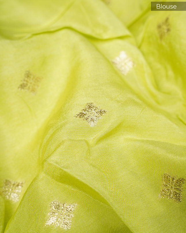 Russian Crepe Kardhana Sequence Work Butties Gold Stripes- Green