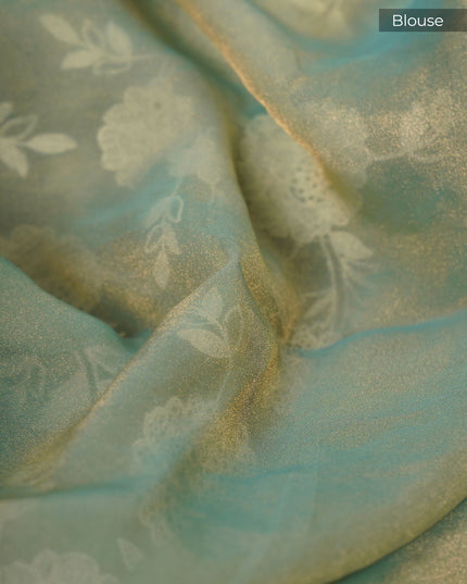 Tissue Georgette all Over Chicken Kari Work with Scallop Border - Sea Green