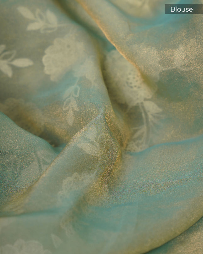 Tissue Georgette all Over Chicken Kari Work with Scallop Border - Sea Green