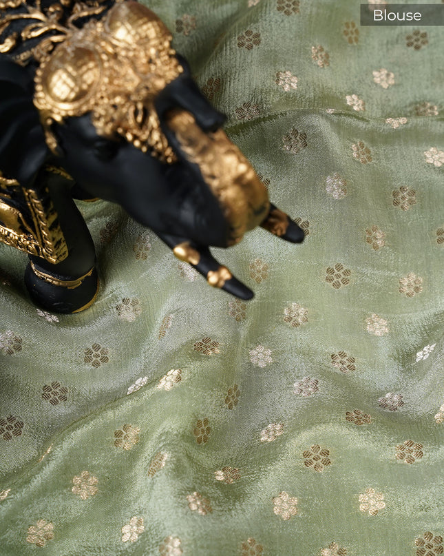Banaras Silk Saree with Allover Meenakari Weaving and Gold Border- Sage Green